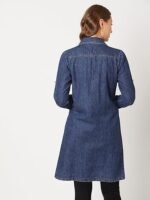 Women's Polycotton Women Collared Full Sleeves Patch Pocket Denim Knee-Length Standard Length Jacket - Image 3