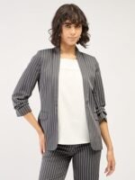 Spunky-Beige Brown Ruched Sleeve Blazer - Image 3