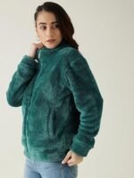 Women Solid Full Sleeve Fur Standard Length Jacket For Winter - Image 2