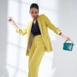 Spunky-Chartreuse Yellow Ruched Sleeve Blazer - Image 5