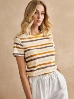 Tops for Woman | Spandex Top | T-Shirt | Tshirt | Western | for Jeans | Short Sleeve | Stretchable | Striped Printed - Image 4