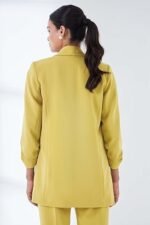 Spunky-Chartreuse Yellow Ruched Sleeve Blazer - Image 3