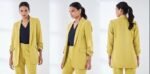 Spunky-Chartreuse Yellow Ruched Sleeve Blazer - Image 4