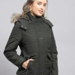 Womens Solid Detachable Hood Full Sleeve Jacket (224067470)