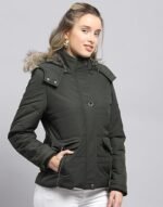 Womens Solid Detachable Hood Full Sleeve Jacket (224067470)