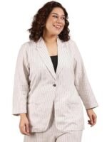 Women's Plus Size White Pine Striped Linen Formal Blazer (Blazer 003 WHTSTRP)