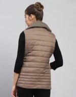 Womens Solid Brown Collar Sleeveless Jacket - Image 3