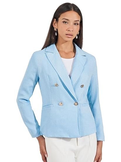 ww1-1-2.jpg Double Breasted Blazer for Women | Regular Fit, Regular Length | Perfect for Casual, Party & Everyday Outfits - Image 1
