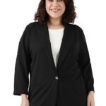 Women's Plus Size Black Scuba Crepe Formal Blazer - (Blazer_002_SCBLK)