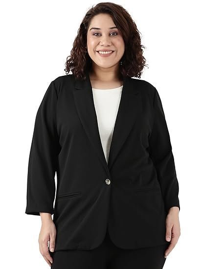x1-1-4.jpg Women's Plus Size Black Scuba Crepe Formal Blazer - (Blazer_002_SCBLK) - Image 1