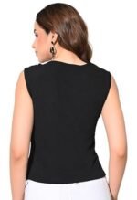 Women's Light Blue Ribbed Asymmetric Ring Detail Sleeveless Top - Image 2