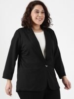 Women's Plus Size Black Scuba Crepe Formal Blazer - (Blazer_002_SCBLK) - Image 2