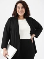 Women's Plus Size Black Scuba Crepe Formal Blazer - (Blazer_002_SCBLK) - Image 3