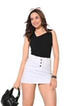 Women's Light Blue Ribbed Asymmetric Ring Detail Sleeveless Top - Image 3