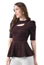 Women's Casual Stylish Peplum Top with Puffed Sleeves - Image 4