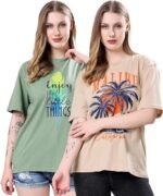 Women's Cotton Blend Oversized Fit Oversized Tshirt || Oversized Tshirt- Pack of 2