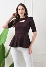 Women's Casual Stylish Peplum Top with Puffed Sleeves