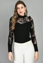 Women Regular Sleeve High Neck Solid Top