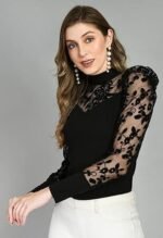 Women Regular Sleeve High Neck Solid Top - Image 4