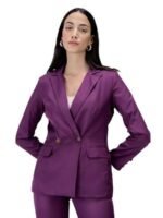 Women's Solid Polyester Double Breasted Blazer with Button Closure - Full Sleeve, Notch Lapel Collar, Viscose-Suiting Fabric, Core Collection, Made in India Purple