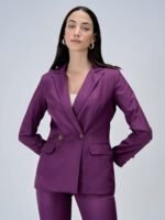 Women's Solid Polyester Double Breasted Blazer with Button Closure - Full Sleeve, Notch Lapel Collar, Viscose-Suiting Fabric, Core Collection, Made in India Purple - Image 3