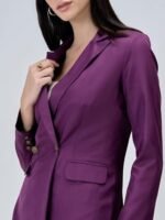Women's Solid Polyester Double Breasted Blazer with Button Closure - Full Sleeve, Notch Lapel Collar, Viscose-Suiting Fabric, Core Collection, Made in India Purple - Image 4