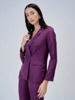 Women's Solid Polyester Double Breasted Blazer with Button Closure - Full Sleeve, Notch Lapel Collar, Viscose-Suiting Fabric, Core Collection, Made in India Purple - Image 2
