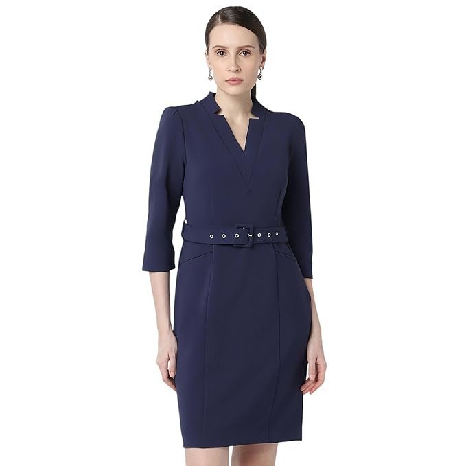 b1-2.jpg Women's Regular Fit Half Sleeve Mid Thigh Length Sheath Dress - Image 1