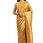 Women's Saree in Emerald Green Brocade Zari Border Intricate Tile Pattern Weaving Regal Woven Pallu Matching Geometric Floral Blouse