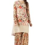Womens Chinon Floral Print Suit Set With Mirror And Cutdana