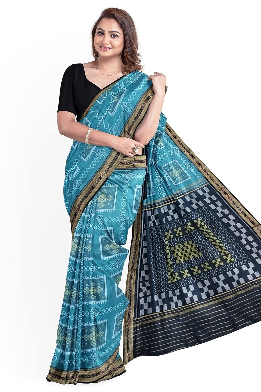 bhs-womens-ikat-silk-saree-with-blouse-piece-nuapatanapatamulticolour.jpg Women's Ikat Silk Saree With Blouse Piece (Nuapatanapata_Multicolour) - Image 1