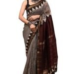 Women's hand block printed Maheshwari silk saree 6.3 m including blouse piece