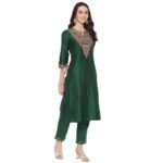 Women Poly Viscose Straight Embroidery Kurta Slim Pants Suit Set - Image 3
