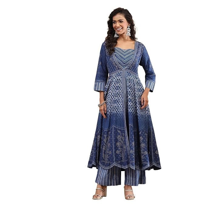mm1-3.jpg Women Modal Festive Anarkali Fusion Suit Set - Image 1