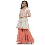 Printed Cotton Round Neck Women Salwar Kurta Dupatta Set - Image 2