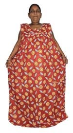 Women's Floral Print Nightgown, Red and Orange Sunflower Pattern, Sleeveless Maxi Nighty Dress, Casual Loungewear