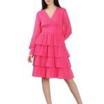 Women's Polyester Fit and Flare Knee-Length Dress
