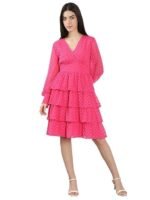 Women's Polyester Fit and Flare Knee-Length Dress