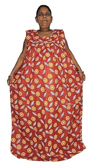 p1.jpg Women's Floral Print Nightgown, Red and Orange Sunflower Pattern, Sleeveless Maxi Nighty Dress, Casual Loungewear - Image 1