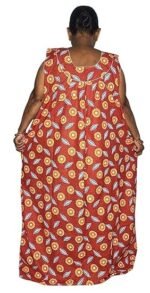 Women's Floral Print Nightgown, Red and Orange Sunflower Pattern, Sleeveless Maxi Nighty Dress, Casual Loungewear - Image 4