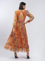 Orange Floral Print Long Dress with Tiers - Image 2