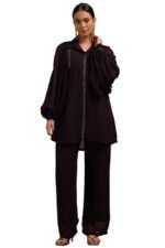 Womens Georgette Solid Co-Ord Set With Mukaish Work