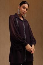 Womens Georgette Solid Co-Ord Set With Mukaish Work - Image 4