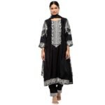 Women's Black Viscose Blend Straight Suit Set_42