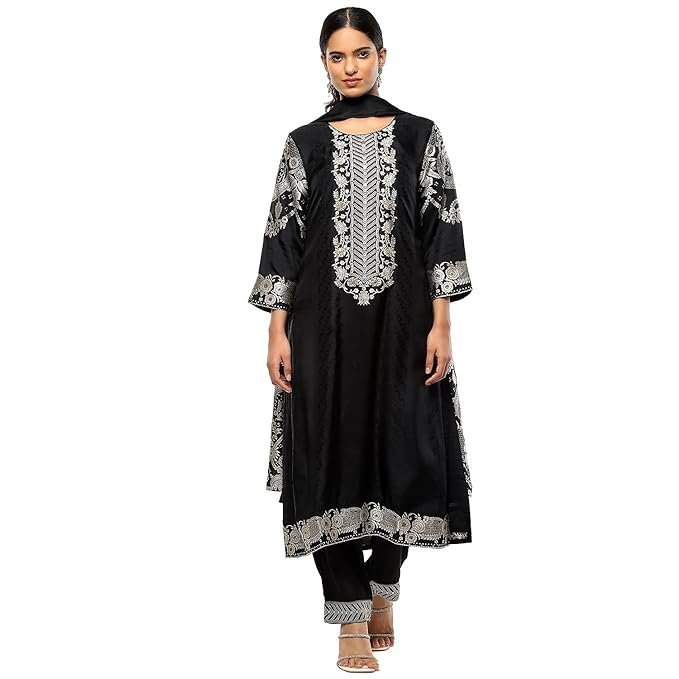 ss1-1.jpg Women's Black Viscose Blend Straight Suit Set_42 - Image 1
