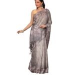 Women's Floral Printed Design with Zari Stripes Coordinated Pallu And Zari Striped Blouse