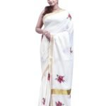 Women's Cotton Saree with Shimul Flower Hand Embroidery and Zari Border