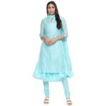 Embroidered Poly Cotton Mandarin Women's Salwar Kurta Dupatta Set