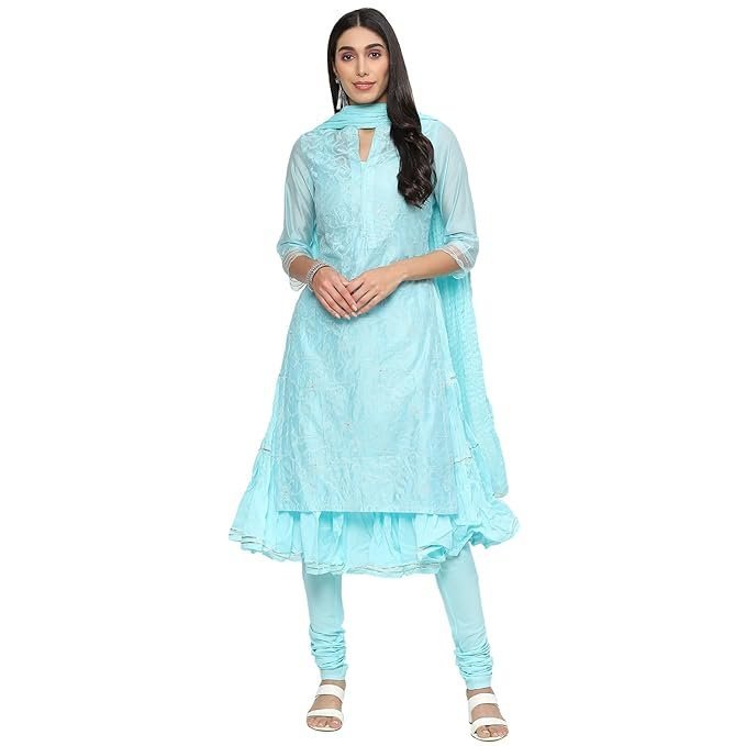 yy1-1.jpg Embroidered Poly Cotton Mandarin Women's Salwar Kurta Dupatta Set - Image 1