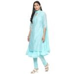 Embroidered Poly Cotton Mandarin Women's Salwar Kurta Dupatta Set - Image 2